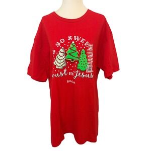 NEW Christian Christmas Red Women's Large T Shirt Jesus Baking Holiday